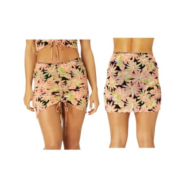 Celebrity Pink Swim Mesh Skirt Coverup Pink and Black Floral - Picture 1 of 8